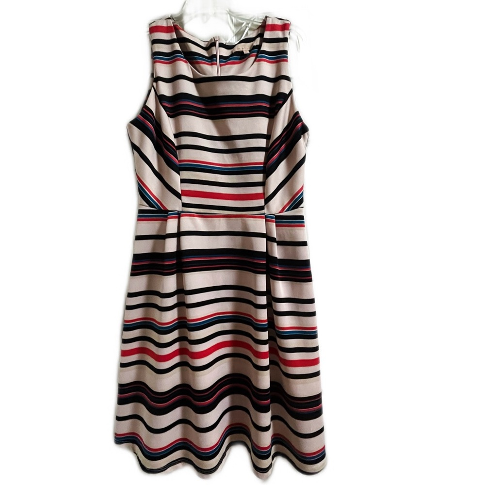 Gibson Latimer Women’s Striped Fit-and-Flare Cream Dress Size M EUC